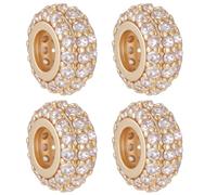 Beebeecraft 1 Box 8Pcs Gold Spacer Beads Cubic Zirconia Brass Beads Micro Pave Rhinestone Large Hole European Rondelle Spacers Stopper Charms for Jewelry Making Bracelet Necklace DIY Crafts Christmas