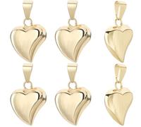 Beebeecraft 1 Box 8Pcs Heart Charm 18K Gold Plated Brass Puffed Heart Charms Large Love Shape Charm with Jump Ring for Jewellery Making