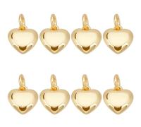 Beebeecraft 1 Box 8Pcs Heart Charms with Jump Rings Small 18K Gold Plate Metal 3D Puffy Dangle Love Heart Charm for Jewelry Making DIY Crafts Bracelet Necklace Pendant Valentine