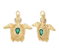 Beebeecraft 1 Box 8Pcs Sea Turtle Charms Bulk Sea Animal Charms Green Glass Tortoise Summer 18K Gold Plated Brass Cubic Zirconia Ocean Beach Pendant Accessories for Jewelry Bracelet Necklace DIY Craft