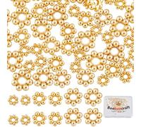 Beebeecraft 1 Box 90Pcs 3,4,5mm Flower Spacer Beads 18K Gold Plated Stainless Steel Tibetan Style Round Floral Granulated Loose Beads with Large Hole for DIY Craft Bracelet Jewellery Making