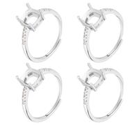 Beebeecraft 1 Box of 4pcs Sterling Silver Plated Claw Ring Holders with Cubic Zirconia Adjustable Four Prong Ring Components for Jewelry Making