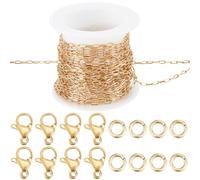 Beebeecraft 1 Roll 16.4Feet/5m Paperclip Chain for Jewellery Making 18K Gold Plated 304 Stainless Steel 5x2mm Paperclip Link Chains with 10Pcs Lobster Claw Clasps and 30Pcs Jump Ring