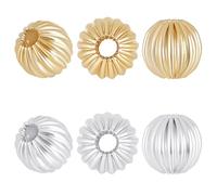 Beebeecraft 100Pcs 2 Colors Round Metal Beads 6mm 14K Gold & 925 Sterling Silver Plated Corrugated Round Beads Ball Loose Spacer Bead for Jewelry Making DIY Crafts Supplies Bracelet Necklace