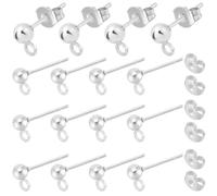 Beebeecraft 100Pcs 4mm Ball Stud Earring Finding 304 Stainless Steel Silver