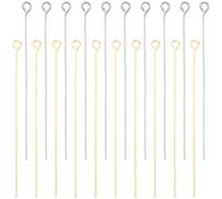 Beebeecraft 100Pcs 50mm Eye Pins 18K Gold & 925 Sterling Silver Plated Brass Flat Head Bendable Eye Pins for Jewelry Making Beading DIY Crafts Findings Supplies