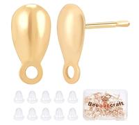 Beebeecraft 100Pcs/Box 18K Gold Plated Earring Findings Teardrop Posts Stud Earrings Components with Loop and 100Pcs Plastic Earring Backs for DIY Earring Jewelry Making