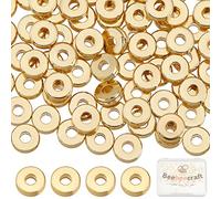 Beebeecraft 100Pcs/Box 6mm Flat Round Spacer Beads 24K Gold Plated Donut Spacer Beads Flat Round Disc Loose Jewelry Making Beads for Bracelet Necklace Crafts