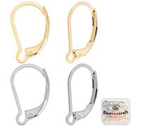 Beebeecraft 100Pcs Leverback Earring Findings 24K Gold Plated Stainless Steel French Earring Hooks 16X10mm Interchangeable Dangle Ear Wire Findings for Jewellry Making (Pin: 0.04 inch(1mm)