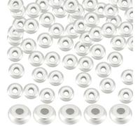 Beebeecraft 100Pcs Spacer Beads 925 Sterling Silver Plated Flat Round 7mm Smooth Loose Ball Bead with 1.5mm Hole for Jewellery Making Charms Findings DIY Craft