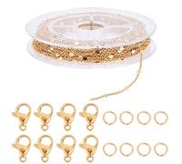 Beebeecraft 10m/32.8 Feet 18k Gold Plated Chain for Jewellery Making Flat Round Link Cable Chain with 20 Lobster Claw Clasps and 50 Jump Rings for Necklace Bracelet Diy Craft Supplies