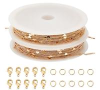 Beebeecraft 10M Heart Chain 16K Gold Plated Brass Flat Heart Curb Link Chain with 20Pcs Lobster Claw Clasps 50Pcs Open Jump Rings for Necklaces Jewelry Making Kit