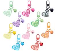 Beebeecraft 10Pcs 10 Colors Acrylic Heart Keychains, Cute Colorful Candy Color Bell Key Chains Purse Bag Clasp Clip Charms Key Rings for Women Car Keys Backpack Decoration Valentine's Day Gift