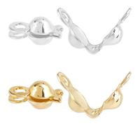 Beebeecraft 10Pcs 2 Colors 925 Sterling Silver Bead Tips 6.5x3mm Small Open Clamshell Fold-Over Bead Tips Knot Covers Ends Caps Ball Chain Connector Clasp for Jewellery Making Bracelets Necklaces