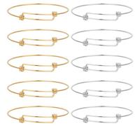 Beebeecraft 10Pcs 2 Colors Expandable Bangles 18K Gold Plated Adjustable Bangles 304 Stainless Steel Wire Bracelets for Jewelry Making DIY