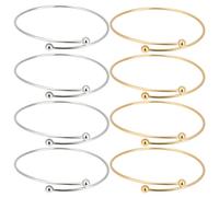Beebeecraft 10Pcs 2 Colors Expandable Blank Bangle Bracelets 18K Gold Plated Stainless Steel Open Closure Irremovable Ball Charm Silver Adjustable Cuffs Bangles for DIY Jewelry Making Bracelet Craft