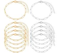 Beebeecraft 10Pcs 2 Colors Gold Charm Bracelet Kit Paperclip Chain for Jewelry Making Bracelets 304 Stainless Steel 18K Gold Plated Silver Adjustable Bangles Linking Extender for DIY Craft Accessories