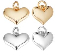 Beebeecraft 10Pcs 2 Colors Heart Charms 18K Gold Plated & Real Platinum Plated Small Love Puffed Dangle Valentine Charms with 3.5mm Jump Ring for Jewellery Making Necklaces Bracelets Diy Crafts