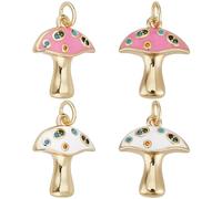 Beebeecraft 10Pcs 2 Colors Mushroom Charms 18K Gold Plated Pink White Enamel Charms for Jewelry Making Cubic Zirconia Pendants with Jump Ring Necklace Bracelet Diy Autumn Theme Crafts