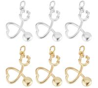 Beebeecraft 10Pcs 2 Colors Nurse Theme Charms 18K Gold & 925 Sterling Silver Plated Doctor Heart Stethoscope Charm Dangle for Bracelet Necklace Jewelry Making DIY Crafts