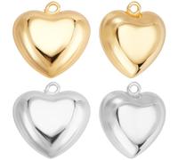 Beebeecraft 10Pcs 2 Colors Puffy Heart Charms 18K Gold & 925 Sterling Silver Plated Dangle Love Charm for Jewellry Making Pendant Necklace Earring Valentine Gift