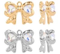 Beebeecraft 10Pcs 2 Colors Rhinestone Bow Charms 18K Gold Plated 304 Stainless Steel Bowknot Charm for Jewelry Making DIY Crafts Bracelet Necklace
