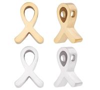 Beebeecraft 10Pcs 2 Colors Ribbon Charms Stainless Steel Gold and Silver Breast Cancer Awareness Spacer Beads for Earring Bracelet Necklace Jewelry Making