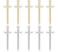 Beebeecraft 10Pcs 2 Colors Sword Charms 13.5mm 18K Gold Plated 201 Stainless Steel Antique Swords Bookmark Charms for Jewellery Making Necklace Bracelet Diy Crafts
