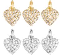 Beebeecraft 10Pcs 2 Colors Tiny Heart Charms 18K Gold& Platinum Plated Love Cubic Zirconia Charms with Jump Ring for Jewelry Making Bracelets Necklace Diy Crafts 9x8x3mm