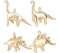 Beebeecraft 10Pcs 2 Styles Dinosaur Charms 18K Gold Plated Small Stegosaurus Brachiosaurus Charm for Jewelry Making Pendant Necklace Bracelet Key Chain