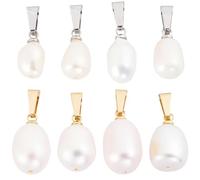 Beebeecraft 10Pcs 2 Styles Natural Pearl Charms Pearl Pendant Charm with Gold Silver Snap on Bails Small White Rice Oval Freshwater Bead Pendants for Necklace Bracelet Earring Jewelry DIY Crafts
