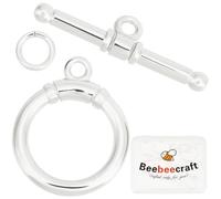 Beebeecraft 10Pcs 925 Sterling Silver Plated Brass Toggle Clasps T-bar Closure Round Claps Connectors with Jump Rings for Necklaces Bracelets Making