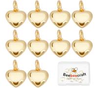 Beebeecraft 10Pcs/Box 18K Gold Plated Heart Charms 3D Heart Tiny 10x10mm Valentine Dangle Pendant Charms with Jump Ring for Christmas Valentine's Gifts Jewelry Making Finding