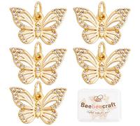 Beebeecraft 10Pcs/Box Butterfly Charms 18K Gold Plated Butterfly Charms Cubic Zircon Animal Pendants with Jump Ring for Jewelry Making Bracelet Choker Necklace Earring