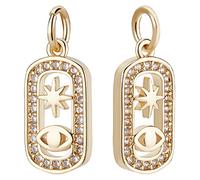 Beebeecraft 10Pcs/Box Cubic Zirconia Charms 18K Gold Plated Brass Oval with Star & Eye Pendant Charms with Jump Ring for Jewelry Making Necklace Bracelet