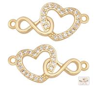 Beebeecraft 10Pcs/Box Heart Links 18K Gold Plated Heart with Infinity Linking Charms Hollow Heart Connector Beads with Cubic Zirconia for Valentine's Gifts Bracelets Necklaces
