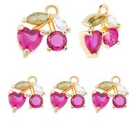 Beebeecraft 10Pcs Cherry Pendant Charm 18K Gold Plated Brass 12x11x4mm Red Rhinestone Cubic Zirconia Mini Dangle Fruit Charms for Jewelry Making Necklace Earring Bracelet Summer Crafts Supplies