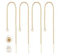 Beebeecraft 10Pcs Ear Threads with Open Loop 24K Gold Plated Earring Threader Findings with 10Pcs Plastic Pearl Ear Nuts and Storage Box for Jewelry Making