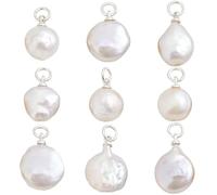 Beebeecraft 10Pcs Freshwater Pearl Charms, Creamy White Natural Baroque Pearl Pendants Flat Round Keshi Cultured Bead Charms for Jewelry Making Necklace Bracelets Earring Diy Craft