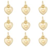 Beebeecraft 10Pcs Gold Heart Charms for Jewelry Making, 18K Gold Plated Brass Metal Puffy Love Heart Shaped 3D Dangle Charm for Bracelet Necklace DIY Crafts Valentine