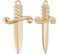 Beebeecraft 10Pcs Gold Sword Charms Real 18K Gold Plated Brass Bookmark Charms Swords Small for Jewellery Making Necklace Bracelet Diy Crafts 1x0.6x0.2in