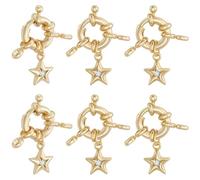 Beebeecraft 10Pcs Jewelry Spring Clasp 23mm 18K Gold Plated Spring Ring Clasps Close Connector Findings with Cubic Zirconia Star Charm for Diy Necklace Bracelets Jewelry Making Handmade Crafts