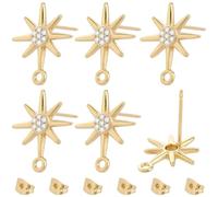 Beebeecraft 10pcs Star Earring Findings, 18K Gold Plated Cubic Zirconia Sun Stud Earring with Loop for Jewellery Making Dangle DIY Supplies