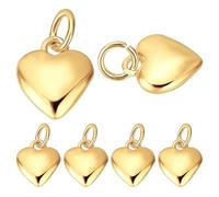 Beebeecraft 10Pcs Tiny Gold Heart Charms 24K Gold Plated Brass Puffy Heart Charms Valentine Heart Charms for Jewelry Making DIY Crafts Dangle Earring Bracelet Supplies