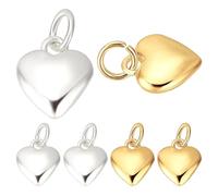Beebeecraft 10Pcs Tiny Heart Charms 24K Gold & 925 Sterling Silver Plated Puffy Heart Charms Valentine Heart Charms for Jewelry Making DIY Crafts Dangle Earring Bracelet