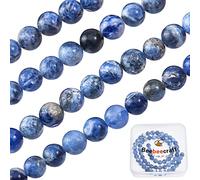 Beebeecraft 120~124Pcs Natural Blue Vein Stone Beads 6mm South Africa Round Sodalite Beads Loose Gemstone Energy Bead for Bracelet Necklace Jewelry Making