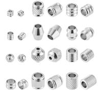 Beebeecraft 120Pcs 12 Styles Stainless Steel European Bead Large Hole Mixed Shapes Column Slider Tube Round Metal Loose Spacer Beads for Jewelry Making Bracelets Necklaces Supplies DIY Crafts