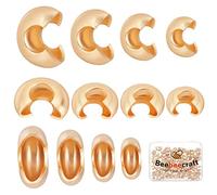 Beebeecraft 120Pcs 4 Size Crimp Bead Covers 18K Gold Plated Brass Half Round Open Crimp Beads End Tip 4mm/5.5mm/6mm/7.5mm for Jewellery Makings