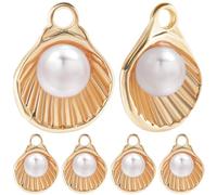 Beebeecraft 12Pcs 18K Gold Plated Seashell Charm Sea Theme Scallop charm with Glass Pearl for DIY Necklaces Bracelets Anklets Jewelry Making