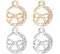 Beebeecraft 12Pcs 2 Colors Bow Charms Moon Charms 18K Gold&Platinum Plated Cubic Zirconia Charms for Jewelry Making Earring Necklace Bracelet